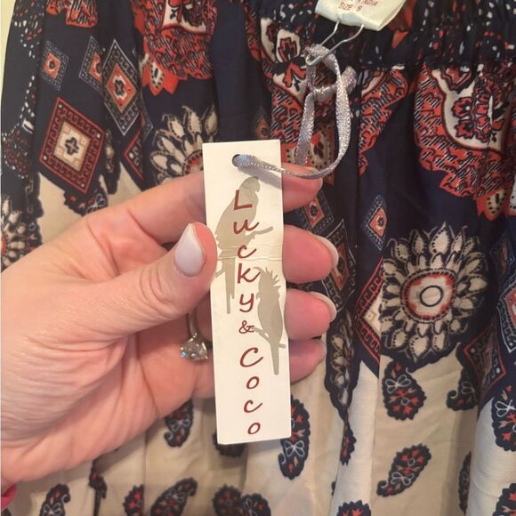 Lucky & CoCo Navy and White Paisley Maxi Skirt - Picture 6 of 8